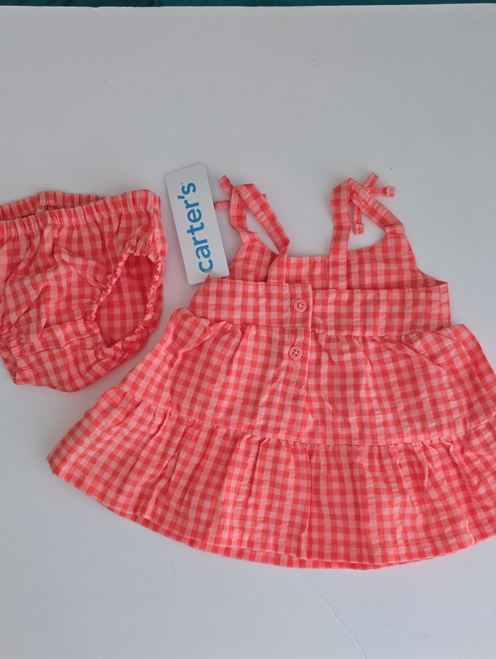 Carter's Coral Gingham Diaper Cover and Dress Set